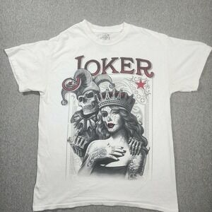 DGA Joker Graphic T-Shirt Mens Size M White Fair Skeleton Sugar Skull Tattoo